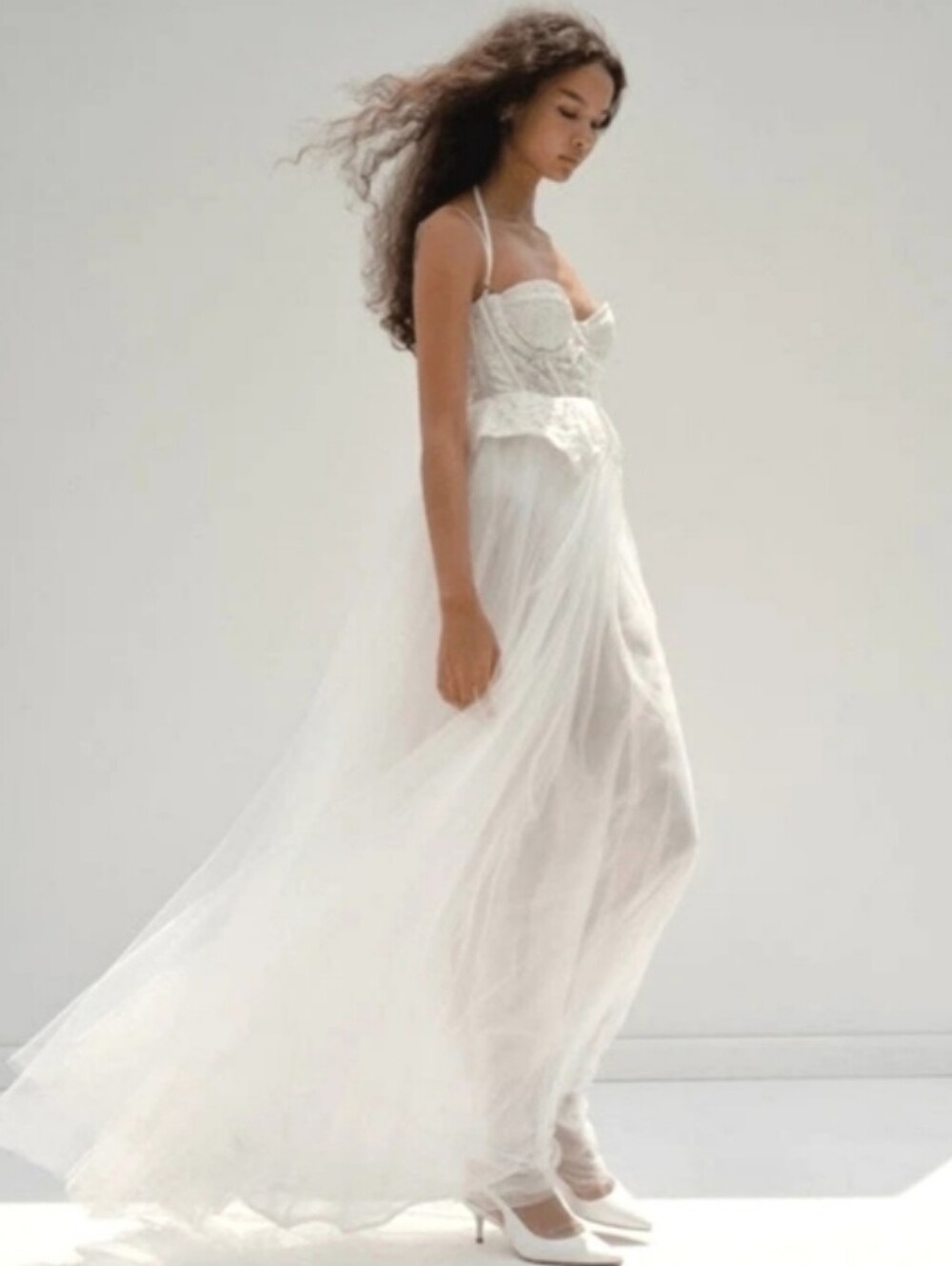 For Love & Lemons White Sheer Tulle Gown